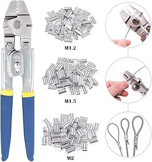 Glarks Up to 2.2mm Wire Rope Crimping Tool with 150Pcs 3 Size Aluminum Double Barrel Ferrule Crimping Loop Sleeve Kit