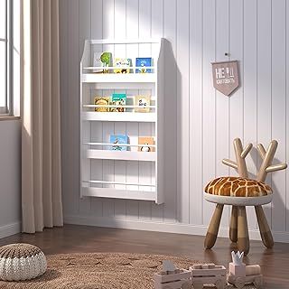 Luebel® Kids Bookcase Wall Shelf, Children's Bookshelf Storage Display Rack, Wooden Book Organizer for Children's Room (White - 3 Tiers, 42.2 * 80cm)