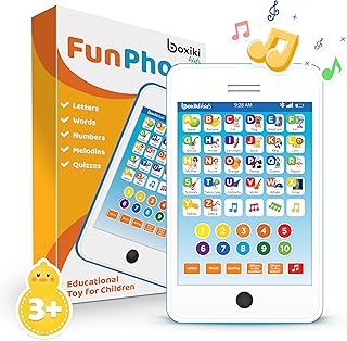 Boxiki Learning Pad Fun Phone with 6 Toddler Learning Games Kids. Touch and Learn Interactive Tablet for Learning Numbers, ABC and Spelling. Educational Toy for Children