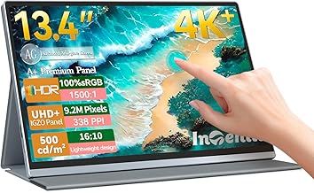 Intehill 4K 13.4" Portable Touchscreen Monitor,Anti-Glare IGZO,3840x2400 16:10 100% sRGB 1500:1 500nits,HDR,Lightweight,Aluminium-Alloy Body,Ultra-Slim Bezel,Protective Cover,VESA,10 Point Touch U13ZT