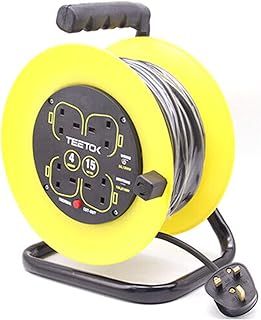 MAENGRE Four Socket Open Cable Reel Extension Lead with Winding Handle, Thermal Cut Out and Power Switch, 15 Metres High Visibility Cable, Yellow