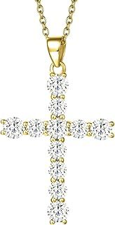 Carleen Women Cross Necklace Pendant 925 Sterling Silver White Gold Plated Cross Necklace with Cubic Zirconia Rhinestone Jewellery for Women and Girls, Faith Hope Love