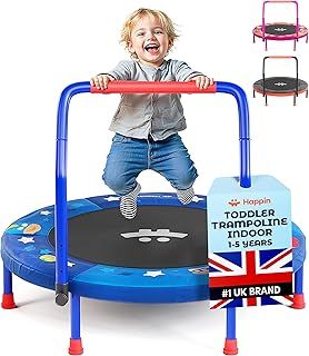 36" Mini Foldable Toddler Trampoline for Kids with Height-Adjustable Handle, Noise-Free Kids Trampoline Indoor with Super Safety Pad & Durable Steel Frame, Indoor/Outdoor