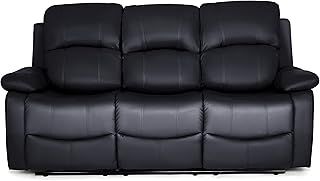 Luxury Black Bonded Leather Manual Recliner Sofa - Living Room Furniture, Lounge Chair Sofa Set for Ultimate Comfort & Elegance. Single Seater for Home (96x93x97cm)