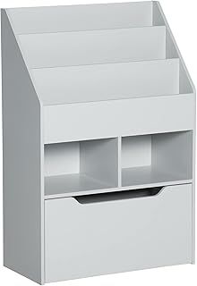 HOMCOM Kids Bookshelf with Storage Drawer, Children's Bookcase with Wheels, Toy Organiser for Bedroom, Playroom - Grey