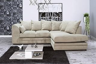Casper Chenille Beige Fabric Corner Sofa 3 to 4 Seater Sofa (Beige, Right Hand Facing Corner)