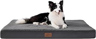 Bedsure Large Dog Bed Washable - Orthopedic Dog Bed and Mattress Mat for Dog Crate with Removable Plush Sherpa Cover, Gifts for Dog, Grey, 91x69x7.6cm