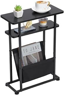 ZEXVIDA Small Side Table for Small Spaces - Slim End Table with Magazine Holder - 2 in 1 Narrow End Table Living Room - Skinny Bedside Table Nightstand Bedroom Thin Side Table (Black)