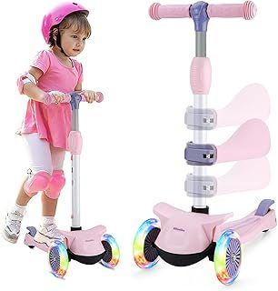 Wheelive 2 in 1 Kick Scooter with Removable Seat, 3 LED Wheels Kick Scooter for Kids, 4 Adjustable Height & Foldable Design Toddler Scooters Sit or Stand Ride for Boys & Girls 3-8 Years Old