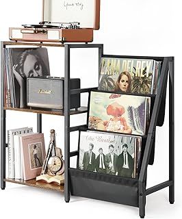 Bikoney Record Player Stand, 3-Tier Vinyl Record Storage for Up to 200 Albums, Turntable Stand with Cabinet for Living Room (Patents)