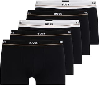 BOSS Mens Trunk 5P Essential Five-Pack of Stretch-Cotton Trunks with Logo waistbands