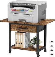 2 Tier Printer Stand with Fabric Drawer Storage, Printer Table on Wheels&Side Bag, 56x38cm Pinter Shelf for Home Office Organization, fit Fax Scanner/3D Printer, Rustic Wood