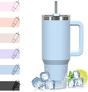 WATERSY Travel Mug Coffee Cup 40oz Tumbler Straw Lid and Handle, Stainless Steel Double Wall Vacuum Insulated Coffee Water Bottle Thermal for Cold Hot Coffee 1182ml Blue