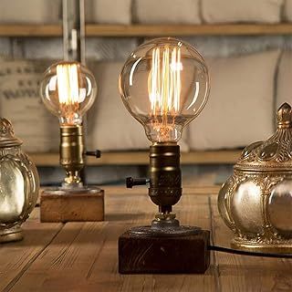 Industrial Table Lamp Dimmable, Steampunk Desk Lamp, Vintage Bedside E27 Edison Holder Base, Rustic Retro Wooden Small Lamps for Bedroom Living Room Decoration Pack of 1, Brown