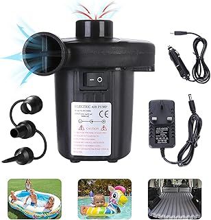 Electric Air Pump,Portable Quick-Fill Air Pump with 3 Nozzles,110V AC/12V DC,Perfect Inflator/Deflator PumpsOutdoor Camping,Inflatable Cushions,Air Mattress Beds,Boats,Swimming Ring,Black