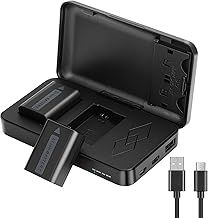 JYJZPB NP-FW50 Battery and Charger Case Set, Compatible for Sony ZV-E10 A5000 A5100 A6000 A6100 A6300 A6400 A6500 Alpha A7 A7II A7RII A7SII A7S A7S2 A7R A7R2 NEX-3 NEX-5, 2 Batteries and Dual Charger