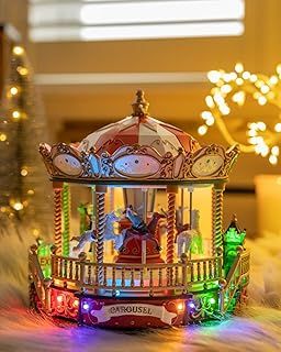 HomeZone Christmas scene Traditional Festive Village Scene Light Up Christmas Decoration Ornament With LED Multi Colour Xmas Lights Battery Operated Carousel