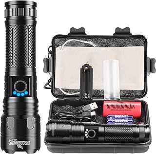 Torches LED Super Bright, Rechargeable LED Torch P70 450000 Lumens Powerful Military Tactical Flashlight Rechargeable Battery Torch for Dog Walking Hiking Emergency Gift