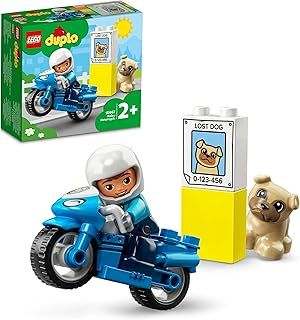 LEGO 10967 DUPLO Town Rescue Police Motorcycle Toy for Toddlers, Boys & Girls 2 Plus Years Old, with Police Officer and Dog Figure, Early Development Toys