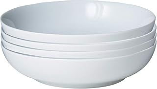 Denby White Porcelain Pasta Bowls Set of 4 - Dishwasher Microwave Safe Crockery 1.18L - Glazed Chip & Crack Resistant Tableware