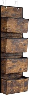 SONGMICS Over Door Storage Organiser, Wardrobe Storage Organiser, Behind Door Hanging Organiser, 4 Pockets, for Bedroom, Office, Pantry, Kitchen, 12 x 33.5 x 100 cm, Rustic Brown RDH004X01