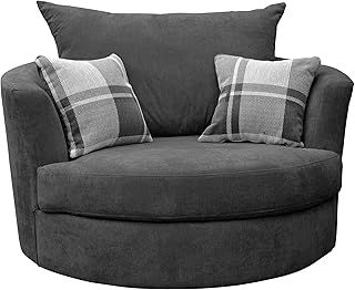 Sofas and More Large Swivel Round Cuddle Chair Fabric (Grey)