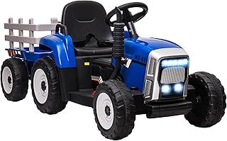 HOMCOM Electric Ride on Tractor 12V Kids Electric Car with Detachable Trailer Remote Control, Music, Horn, Lights, Start-Up Sound, for Ages 3-6 Years - Blue