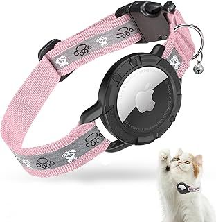 Reflective Airtag Cat Collar, JIARUI Integrated Apple Airtag Cat Collar, GPS Cat Tracker Collar with Airtag Holder and Bell, Lightweight Cat Tracker Collar for Kittens and Puppies [Pink] [XS]