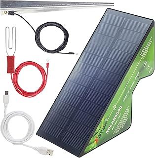 Solar Powered Electric Fence Energiser X-Stop 0040 2 Km Range Full Kit Includes Earth Stake and All Leads Plus USB Charge Cable For Horses and Other Animals
