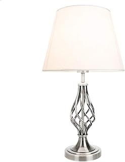 Traditional Satin Nickel Table Lamp with Barley Twist Metal Base and Ivory White Linen Shade | 60w Maximum | Ideal for Bedside Lamps by Happy Homewares