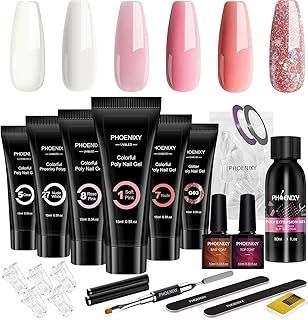 Phoenixy Poly Nail Gel Kit, 6 Colour Poly Nail Gels Set 15ML Clear Nude Pink Builder Nails Gel Nail Extension Basic Gifts Kits for Women
