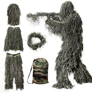 DoCred Ghillie Suit, 3D Camouflage Hunting Apparel Camouflage Camo Tactical Hunting Forest Woodland Ghillie Suit for Hunting, Shooting, Airsoft