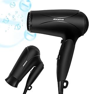 Aigostar 2400W Travel Hair Dryer, Powerful Ionic Hairdryer for Travel with 3 Heat Settings, Lightweight Foldable Blow Dryer with Concentrator, Cool Shot Button, Fast Drying, Black - Lena