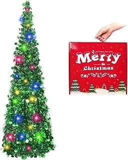 N&T NIETING 5ft Collapsible Pop Up Christmas Tree - Green Tinsel Coastal Tree for Holiday Xmas Decorations, Home Display, Office Decor
