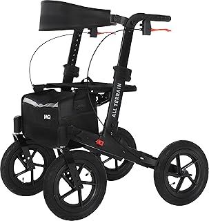 MobiQuip All Terrain 4 Wheel Walker with Seat, Folding Rollator with Large Wheels, Lightweight and Easy to Manoeuvre Over All Terrains, Walker for Adults Mobility or Walking Aid (Black)