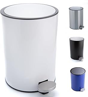 3L Bathroom Pedal Bin with Lid - Stainless Steel Soft-Close Trash Can for Bathroom, Bedroom, or Office - Smudge-Resistant Coating, Removable Inner Bucket, and Strong Suction Cups Base - Silver