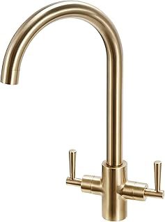Classic Kitchen Sink Mixer Taps Monobloc Dual Lever Swivel Spout Brushed Gold