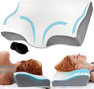 TheComfortZone Orthopedic Memory Foam Pillow for Neck and Shoulder Support Pain Relief Ergonomic Cervical Contour Anti Snore Pillows Front Back Side Sleepers Cooling Tencel Fibers with Bamboo Charcoal