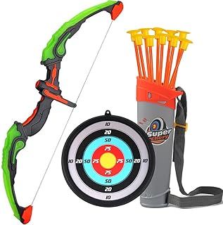 Archery Set Bow and Arrow Set for Kids with LED Flash Lights 1x Target 10x Suction Cup Arrows 1x Arrow Holder Toy Bow Set for Boys and Girls from 6 Years Outdoor Indoor Game