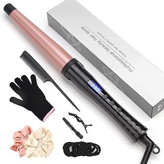 Hair Curling Wand, Tapered Curling Iron, Professional Ceramic Hair Curler Wand with Heat-Resistant Glove, Dual Voltage (19-32MM)