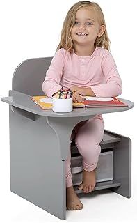 Children's Table & Chair Set, Kids Desk Chair with Storage Bin, Toddler Mysize Chair Desk for Art Craft, Snack Time, Homeschooling, Homework, Activity Table Set for Ages 3+, Playset Furniture (Grey)