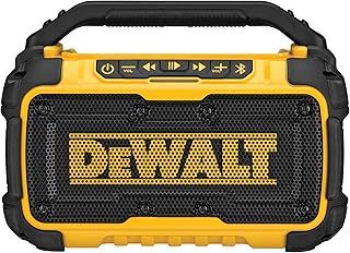 DEWALT 20V MAX Bluetooth Speaker, 100 ft Range, Durable for Jobsites, Phone Holder Included, Lasts 8-10 Hours with Single Charge (DCR010)