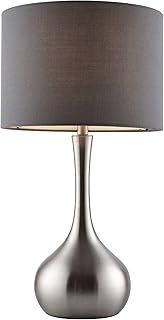 National Lighting Modern Table Lamp - 3-Stage Dimmer Touch Lamp for Desk - Bedside Reading Lamps for Bedroom - Satin Nickel Effect & Dark Grey Cotton - 40W 240V Incandescent E14 Candle (Not Included)