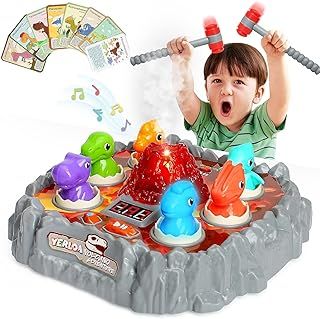 Yerloa Whack A Mole Game for Toddlers, Interactive Toys for Kids 3-5 Boys/Girls with Sound and Light, Spray Volcano Toy for 3 4 5 6 7 Year Old, Whack A Game with 2 Soft Hammer