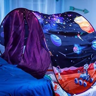 Bed Tents Fantasy Fun Foldable Play Pop up Outdoor Indoor Dream Twin Size for Boys & Girls, Children's Tents Playhouse, Christmas Birthday Gifts (Space With Remote Light)