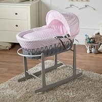 For Your Little One Pink Dimple Grey Wicker Moses Basket with Grey Rocking Stand