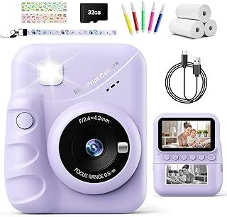 TIATUA Kids Camera Instant Print, 3.0" HD Screen 48MP Instant Camera for Kids with 32G Card & 3 Print Paper, 1080P HD Digital Camera for Toddler, Fun Gift for Girls Boys 3-12 Years Old