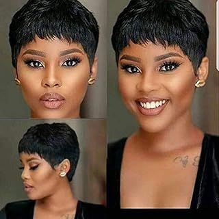 Short Human Hair Wigs for Women Pixie Cut Wigs Short Straight Boy Cut Ladies Wigs Natural Black 1B Color