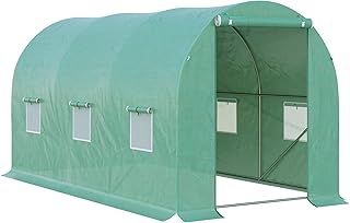 Outsunny 4 x 2 x 2 m Polytunnel Greenhouse with Roll-up Door and 6 Mesh Windows, Walk-in Garden Tunnel Warm House Tent with UV-resistant PE Cover and Galvanised Steel Frame, Green