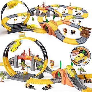 OR OR TU 342Pcs Construction Race Tracks Toys Car Set for Boys Kids 2 Electric Race Vehicle Flexible 360° Train Tracks Construction Road Race Trucks Gift for 3 4 5 6+ Years Old Children
